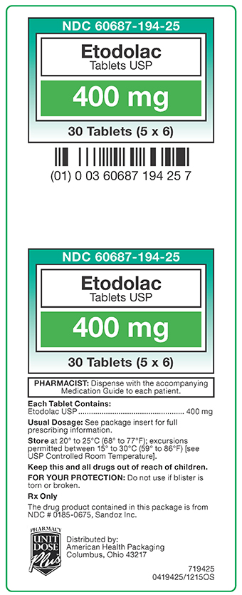 400 mg Etodolac Tablets Carton