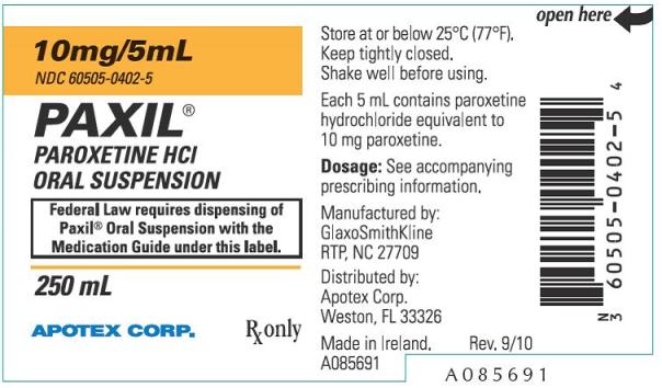 Paxil Oral Suspension label