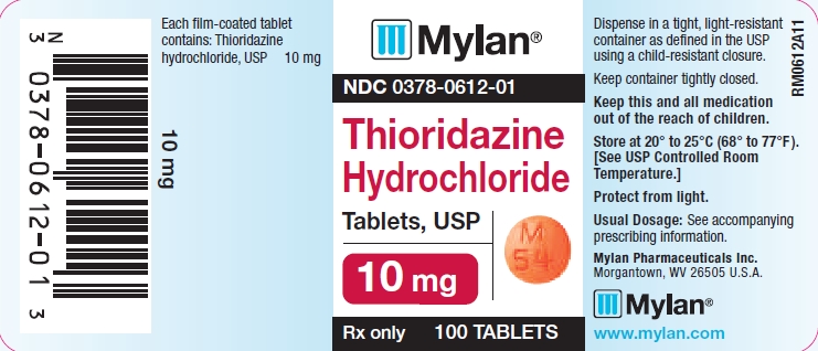 Thioridazine Hydrochloride Tablets, USP 10 mg Bottle Label
