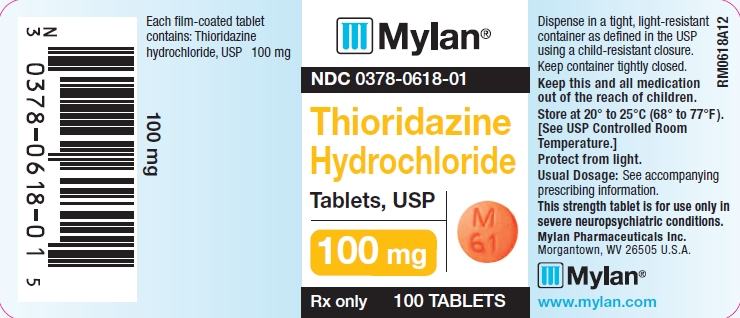 Thioridazine Hydrochloride Tablets, USP 100 mg Bottle Label