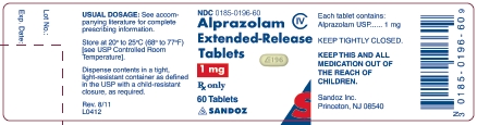 Alprazolam Extended-Release Tablets 1 mg, 60 tablets - label