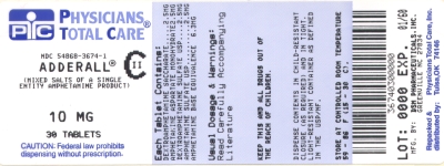 image of Adderall 10 mg package label