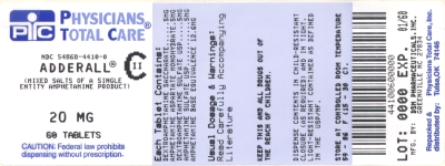 image of Adderall 20 mg package label