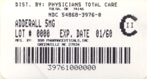 image of Adderall 5 mg package label