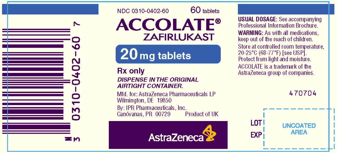 Accolate 20mg - 60 tablet count bottle label
