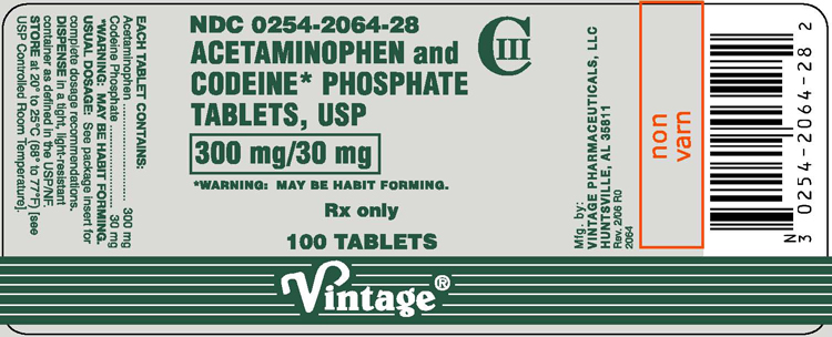 This is an image of the label for 300 mg/30 mg Acetaminophen and Codeine Phosphate tablets.