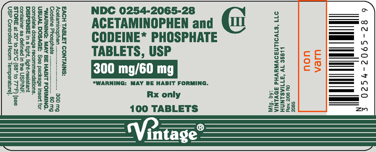 This is an image of the label for 300 mg/60 mg Acetaminophen and Codeine Phosphate tablets.