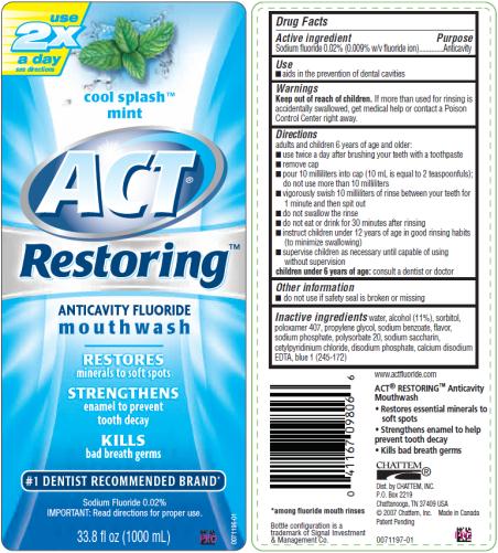 PRINCIPAL DISPLAY PANEL
ACT Restoring Anticavity Fluoride Mouthwash Cool Splash Spearmint 2X