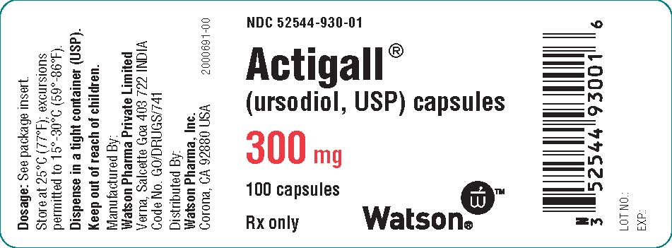 Actigall® 300 mg bottle label 100 capsules