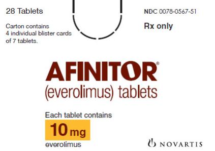 PRINCIPAL DISPLAY PANEL
Package Label – 10 mg
Rx Only		NDC 0078-0567-51
Afinitor® (everolimus) Tablets
Each tablet contains
10 mg everolimus
28 Tablets
Carton contains 4 individual blister cards of 7 tablets.
