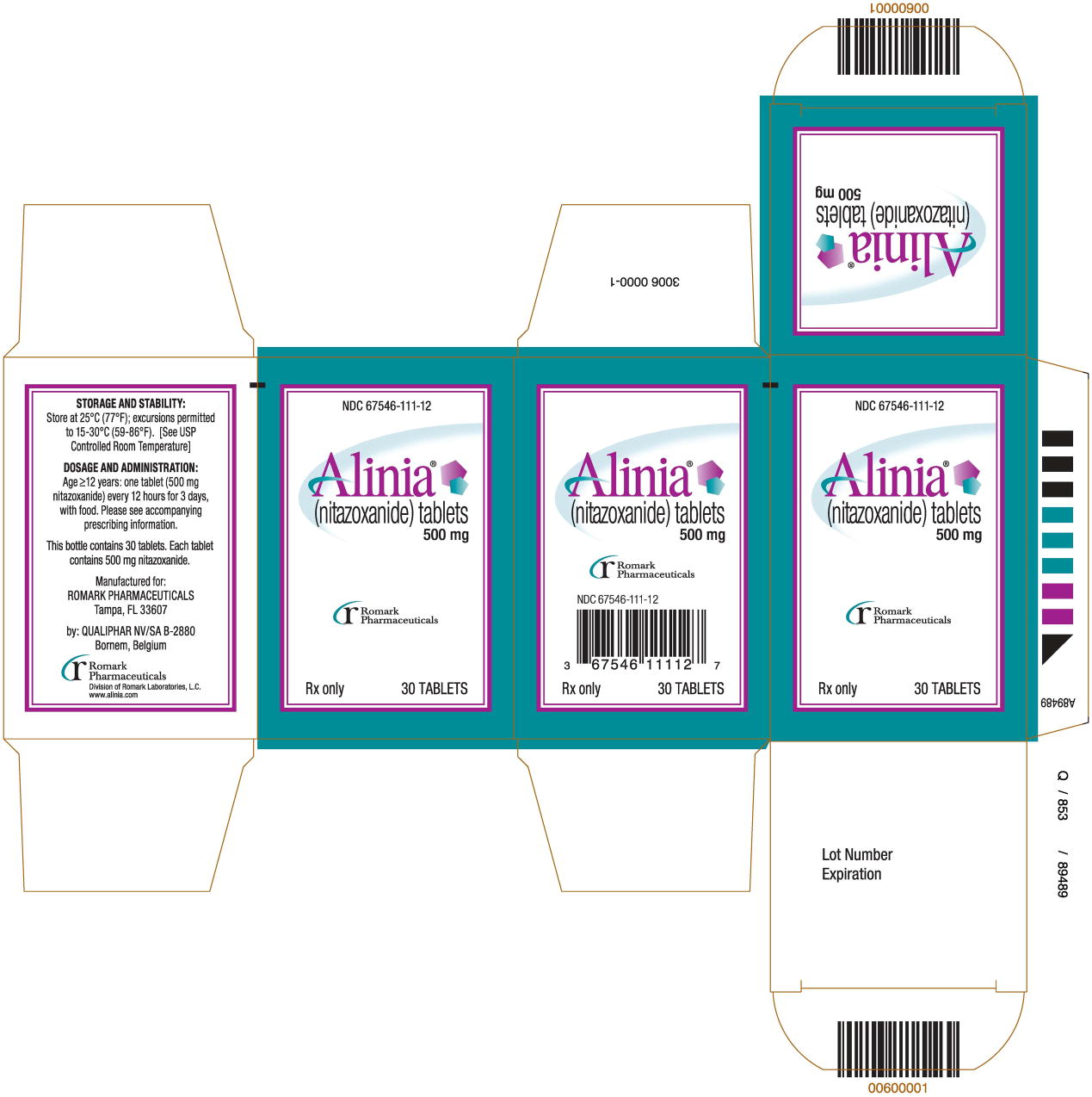 Principal Display Panel - Alinia 500 mg 30 Tablets Carton