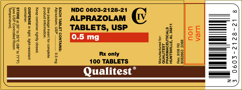 This is the image for Alprazolam Tablets, USP 0.5 mg 100 count label.
