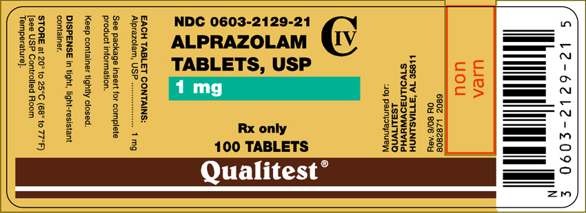 This is the image for Alprazolam Tablets, USP 1 mg 100 count label.