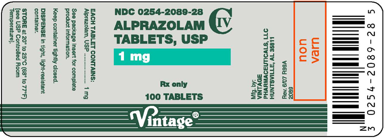 This is the image for Alprazolam Tablets, USP 1 mg 100 count label.