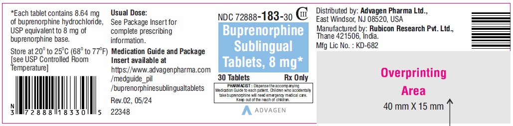 Buprenorphine sublingual tablets 8 mg  - NDC 72888-183-30 - 30 Tablets Label