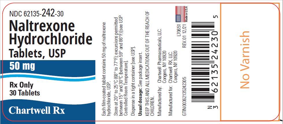 Naltrexone Hydrochloride Tablets, USP 50mg - NDC 62135-242-30 - Bottle of 30 Tablets
