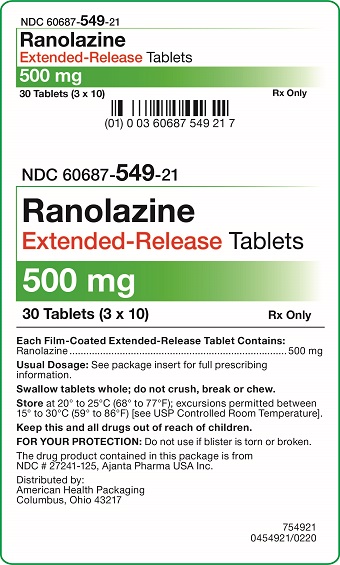 500 mg Ranolazine Extended-Release Tablets Carton