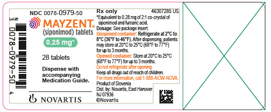 PRINCIPAL DISPLAY PANEL
								NDC 0078-0979-50
								Rx only
								MAYZENT®
								(siponimod) tablets
								0.25 mg*
								28 tablets
								Dispense with accompanying Medication Guide.
								NOVARTIS
							