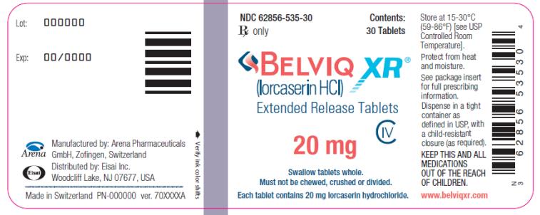 PRINCIPAL DISPLAY PANEL
NDC 62856-535-30
Belviq XR
(lorcaserin HCI)
Extended Release Tablets
20 mg
30 Tablets
Rx Only
