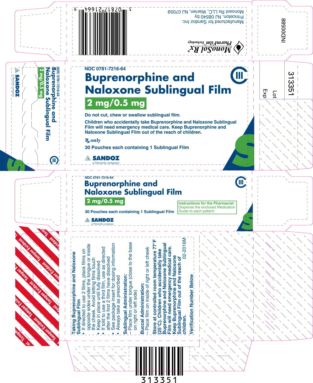 Principal Display Panel - Buprenorphine and Naloxone Sublingual Film 2 mg/0.5 mg Carton Label
