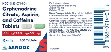 Orphenadrine Citrate, Aspirin, and Caffeine 50 mg/770 mg/60 mg Label