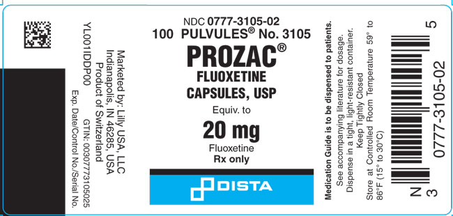 PACKAGE LABEL- Prozac 20 mg, bottle of 100
