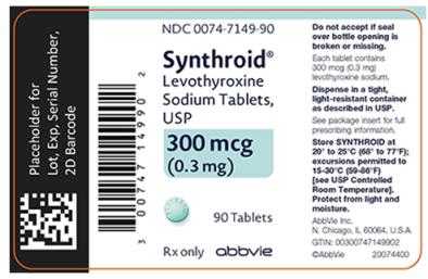 NDC 0074-7149-90 
Synthroid®
Levothyroxine Sodium Tablets, USP 
300 mcg (0.3 mg) 
90 Tablets 
Rx only abbvie 
